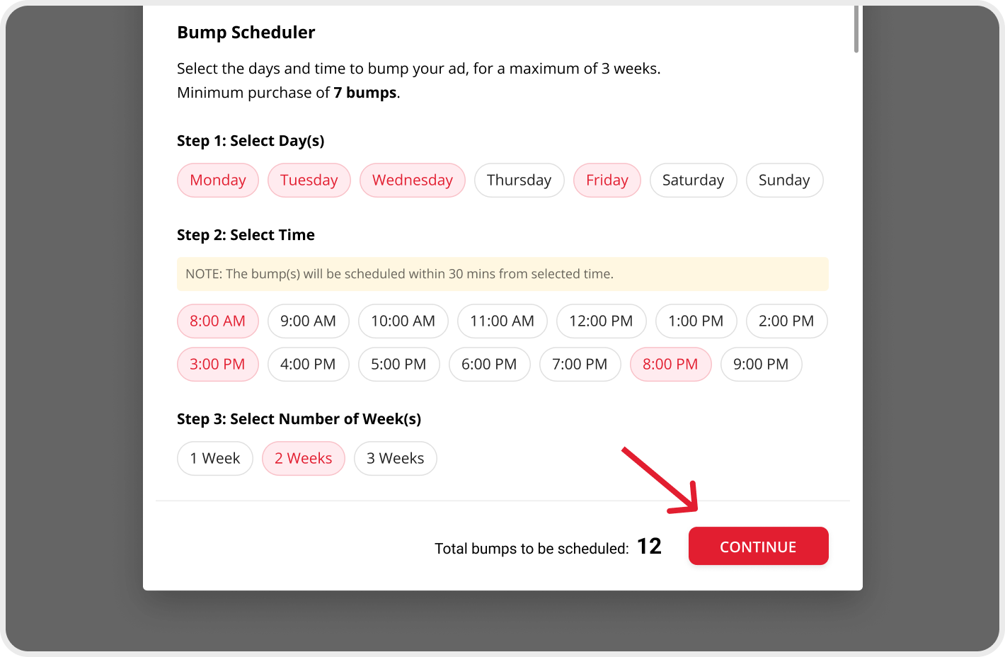 Select schedule